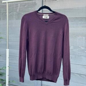 Joseph Abboud Sweater Men's Medium 100% Merino Wool Modern Fit V Neck Maroon